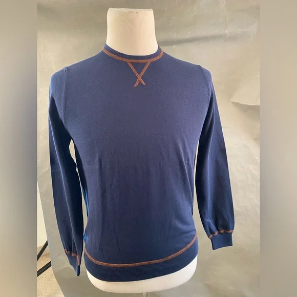 Men's Navy Blue Sweater with Brown Accents